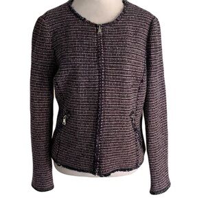 Rebecca Taylor Womens 10 Blue & Pink Tweed Career Professional Zip Jacket Blazer
